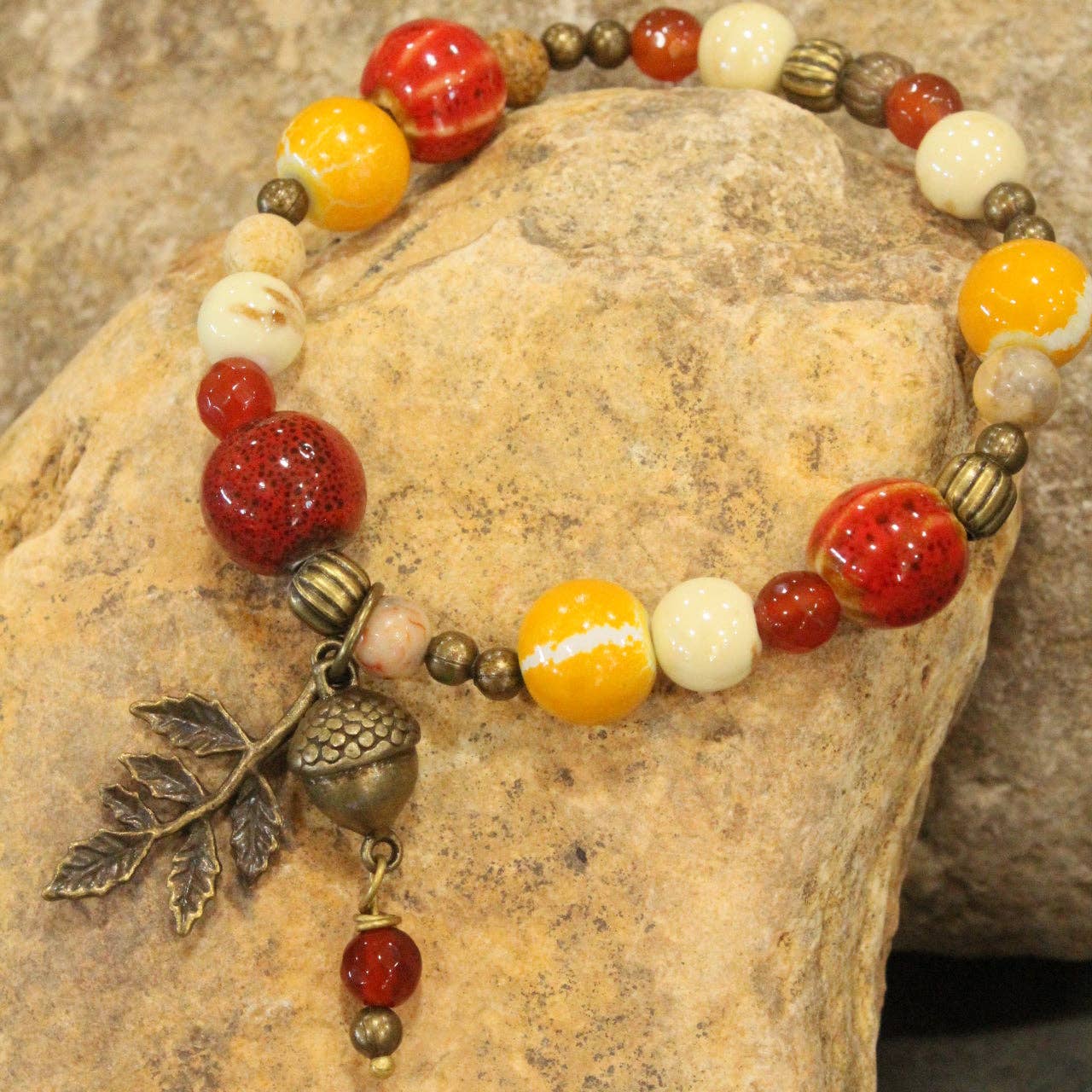 Beaded Fall Leaf Stretch Bracelet