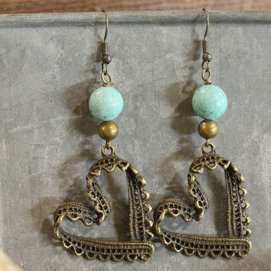 BoHO Heart Bronze & Turquoise Earrings