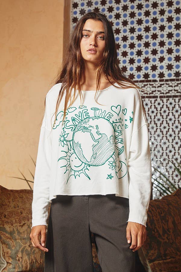 SAVE THE EARTH Loose Fit Graphic Top