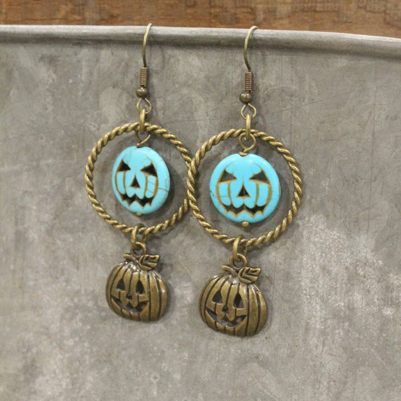 Turquoise & Bronze Jack O Stone Hoop Earrings