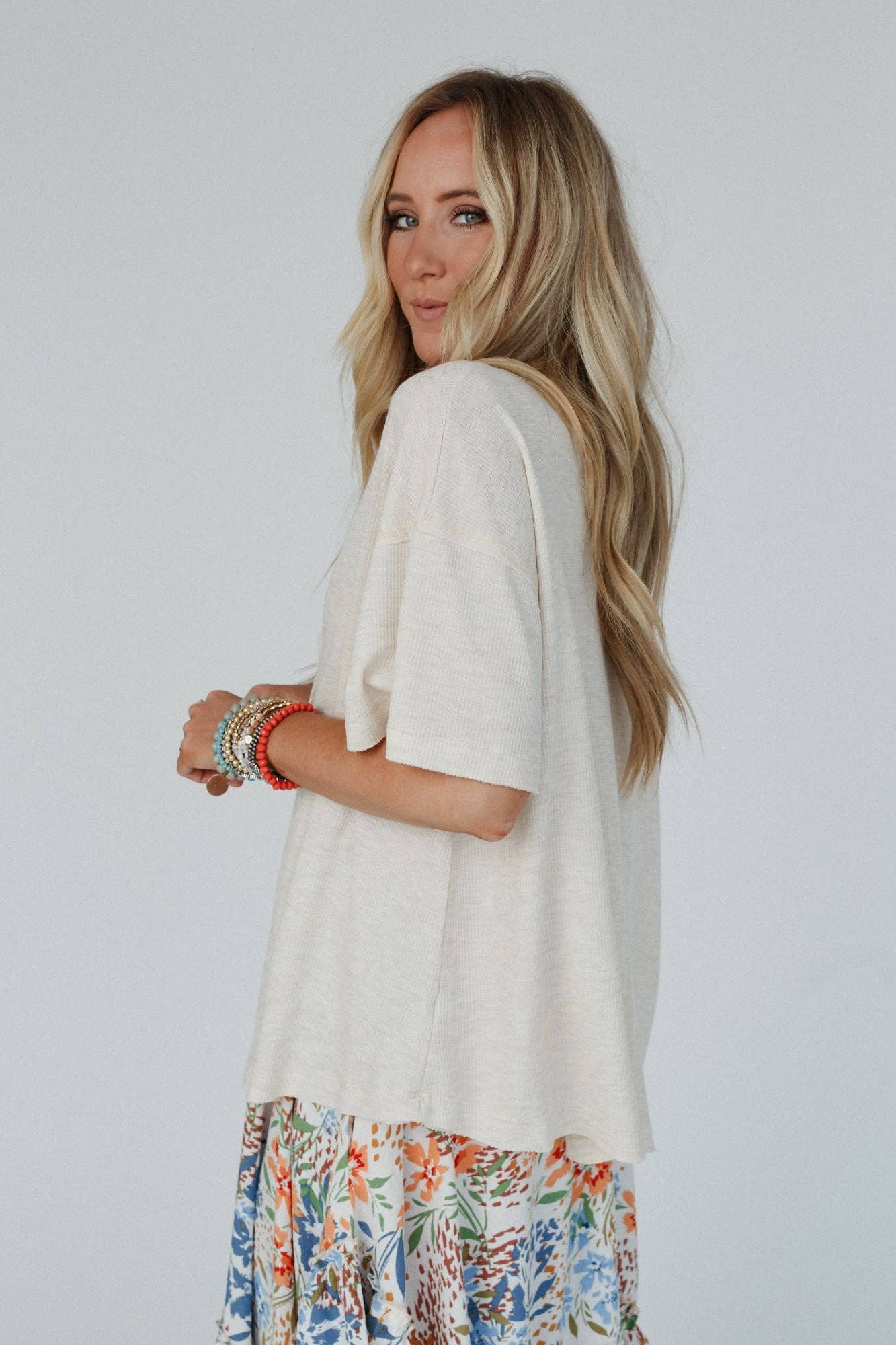 Soft Plume Henley Top - Oatmeal