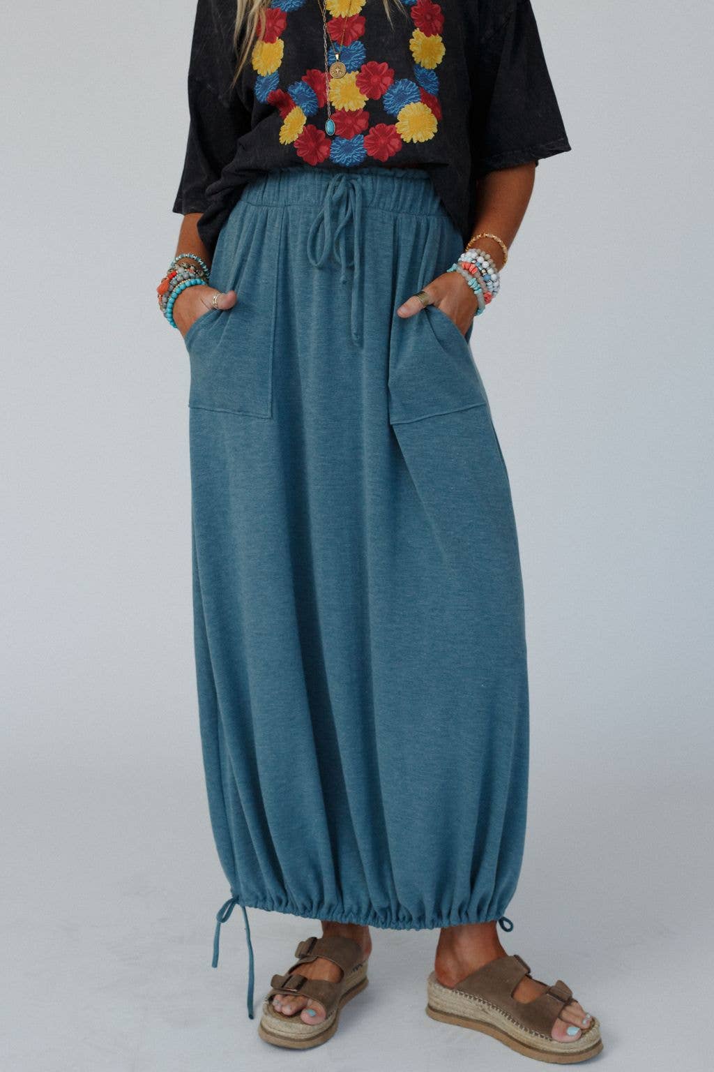 All In Drawstring Maxi Skirt - Teal