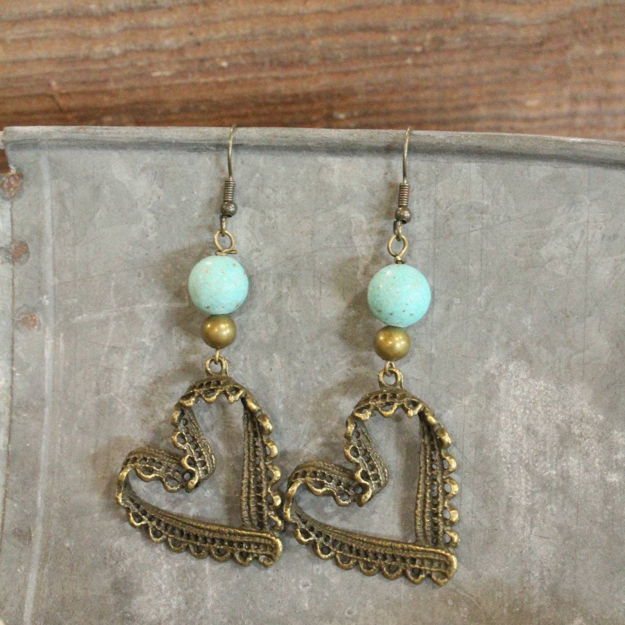 BoHO Heart Bronze & Turquoise Earrings