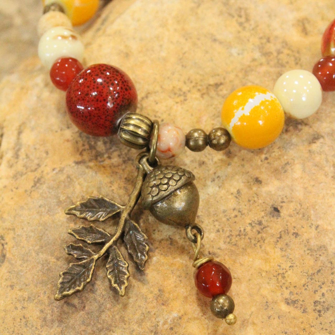 Beaded Fall Leaf Stretch Bracelet