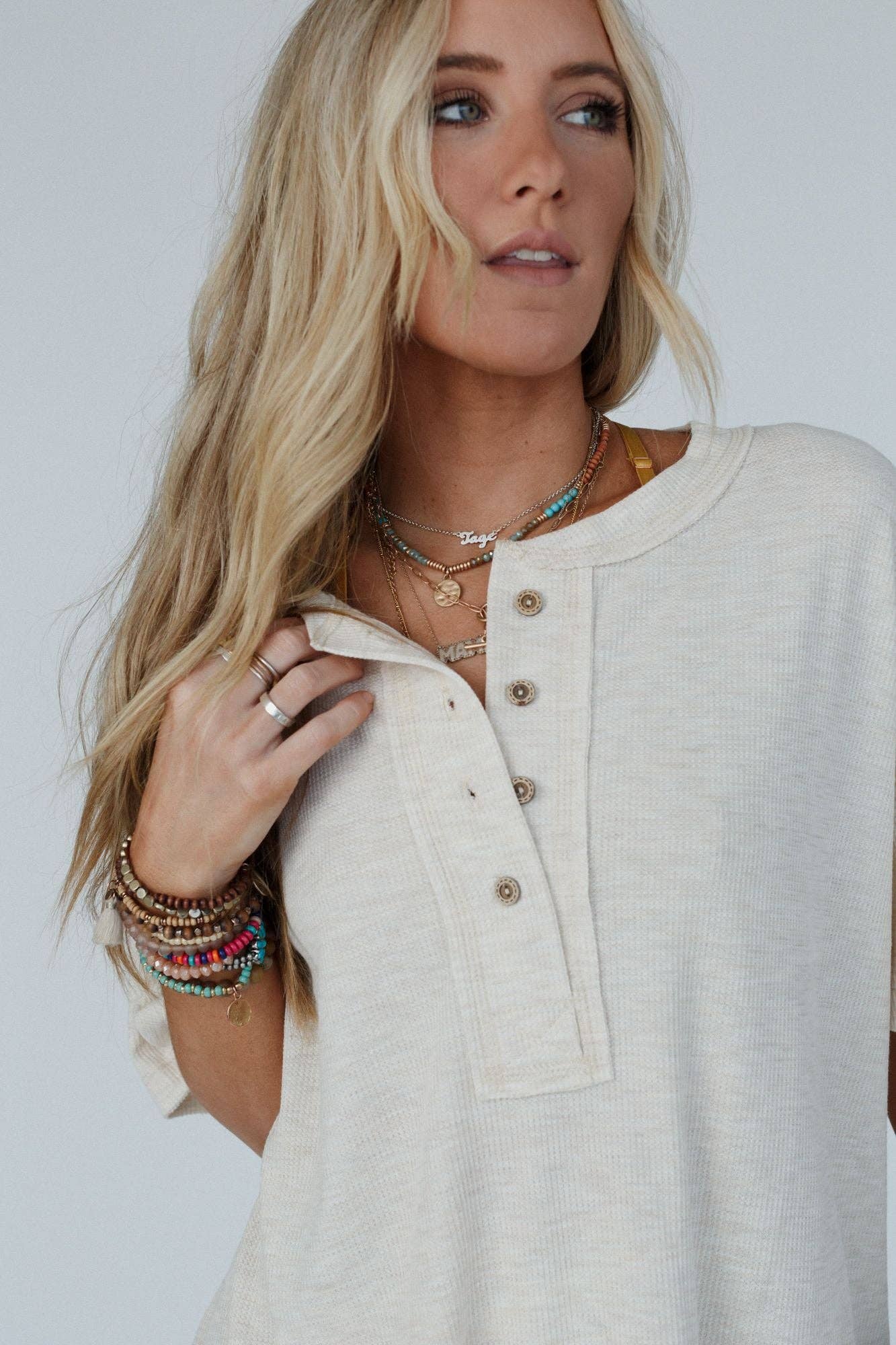 Soft Plume Henley Top - Oatmeal