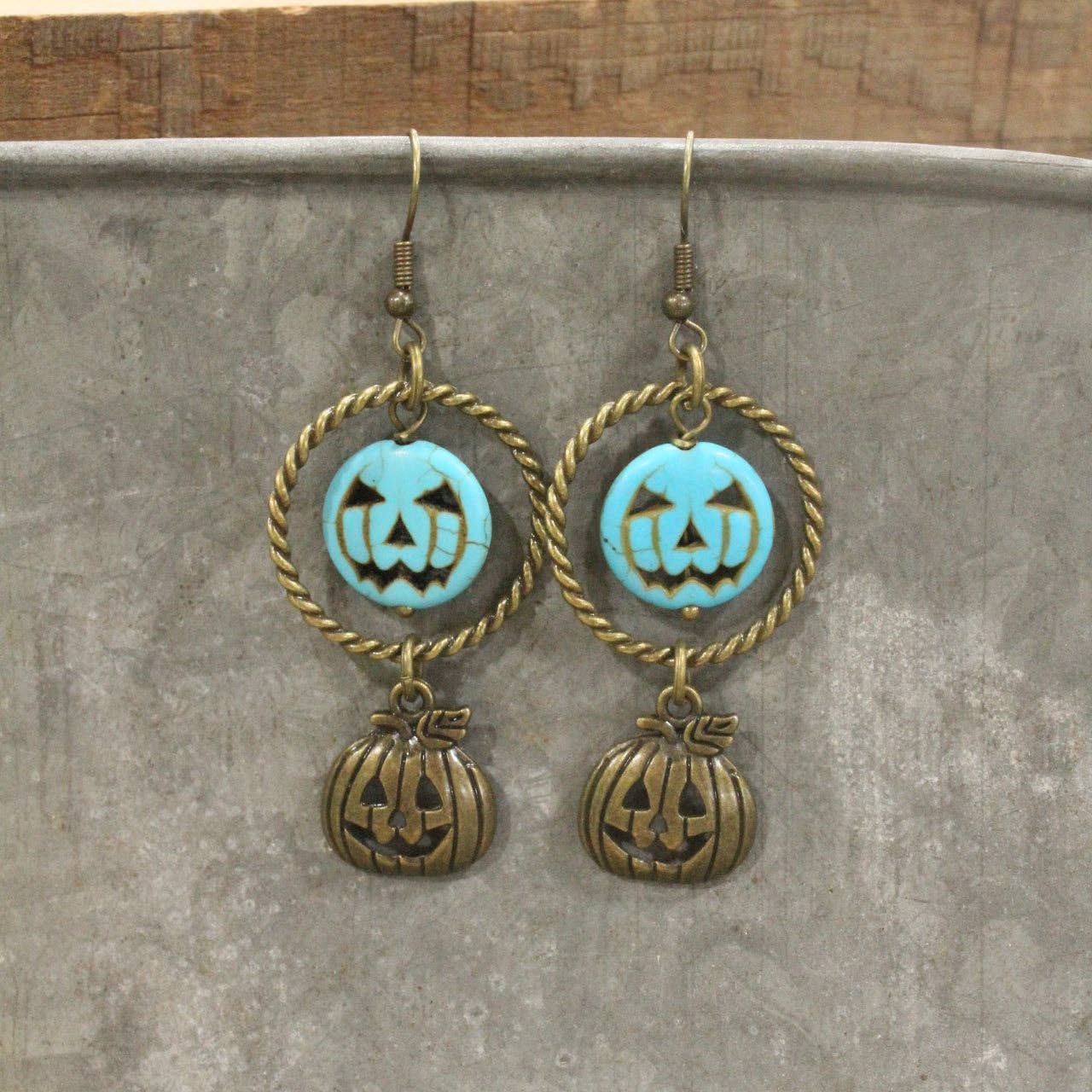 Turquoise & Bronze Jack O Stone Hoop Earrings