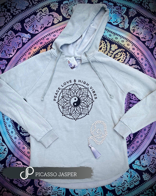 Peace Love & High Vibes, V- notch, Hooded Sweatshirt