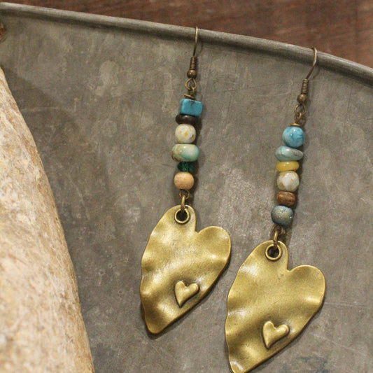 Gypsy Heart Bronze Gemstone Dangle Earrings