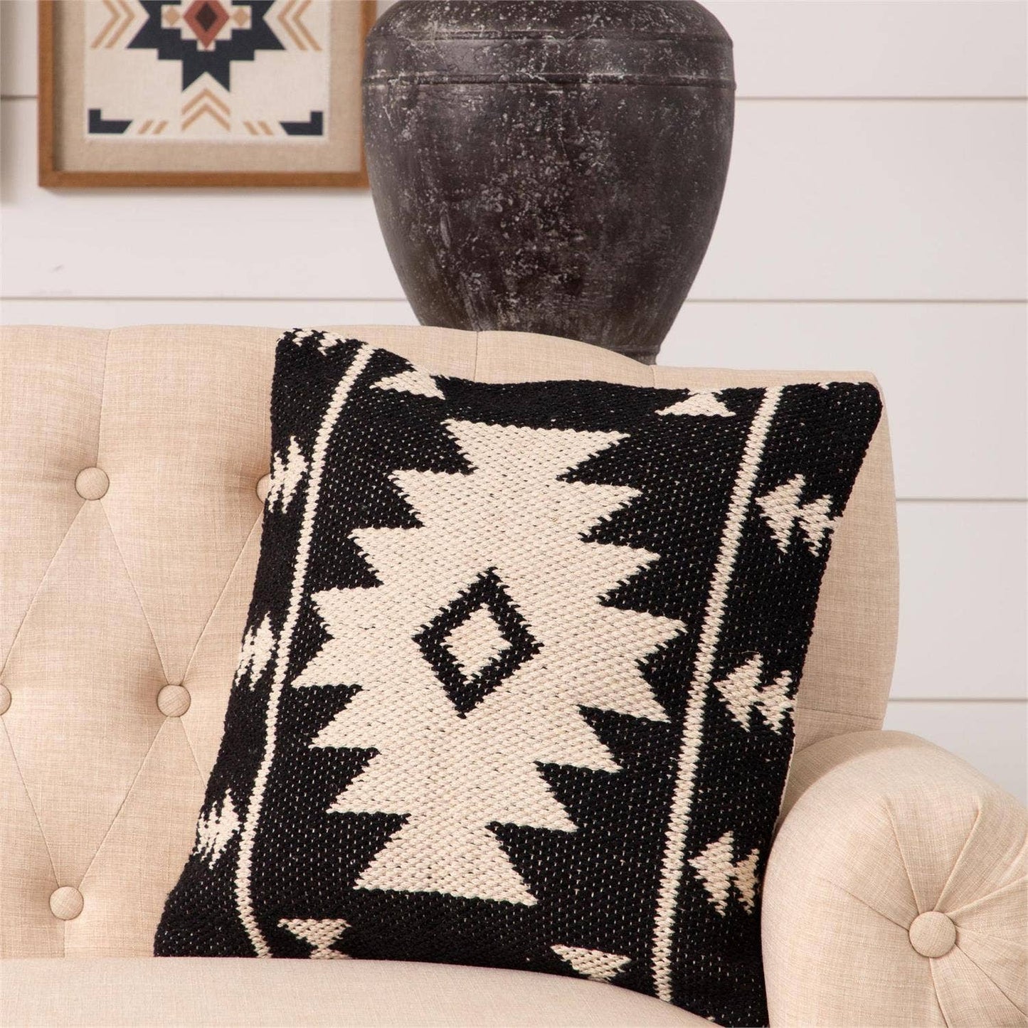 Pillow - Black And Cream Kilim