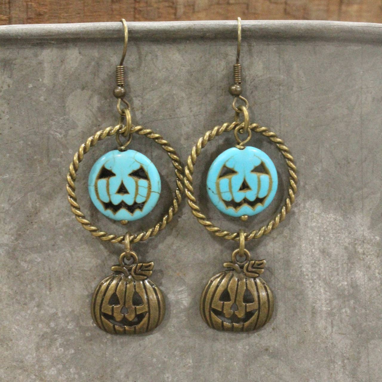 Turquoise & Bronze Jack O Stone Hoop Earrings