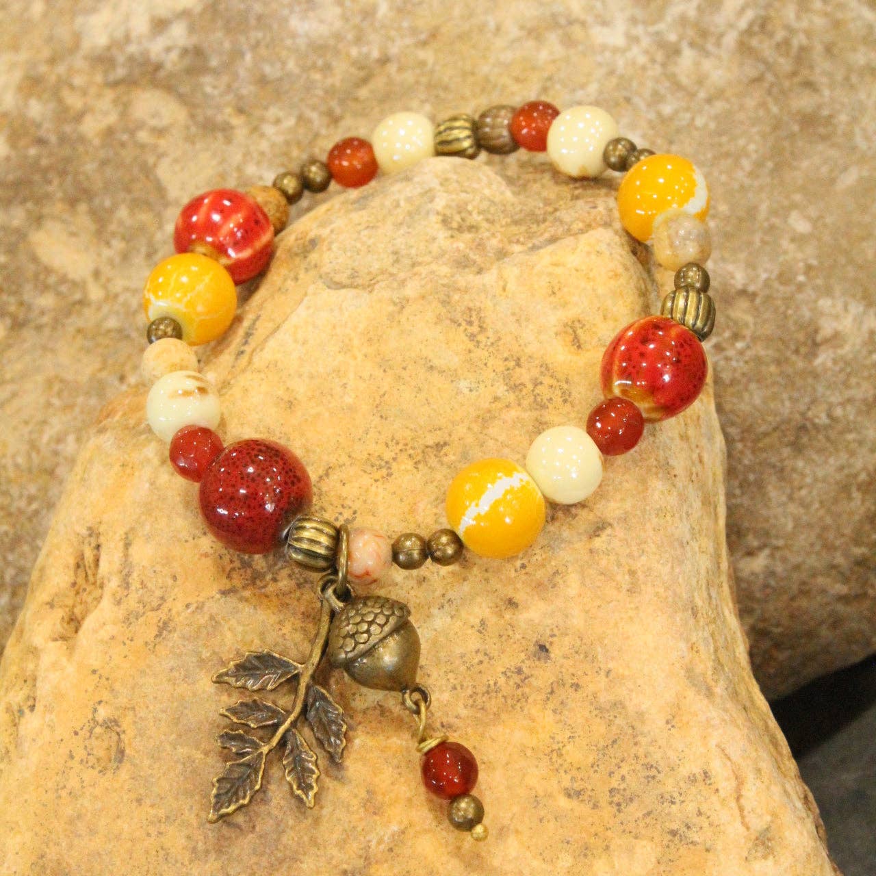 Beaded Fall Leaf Stretch Bracelet