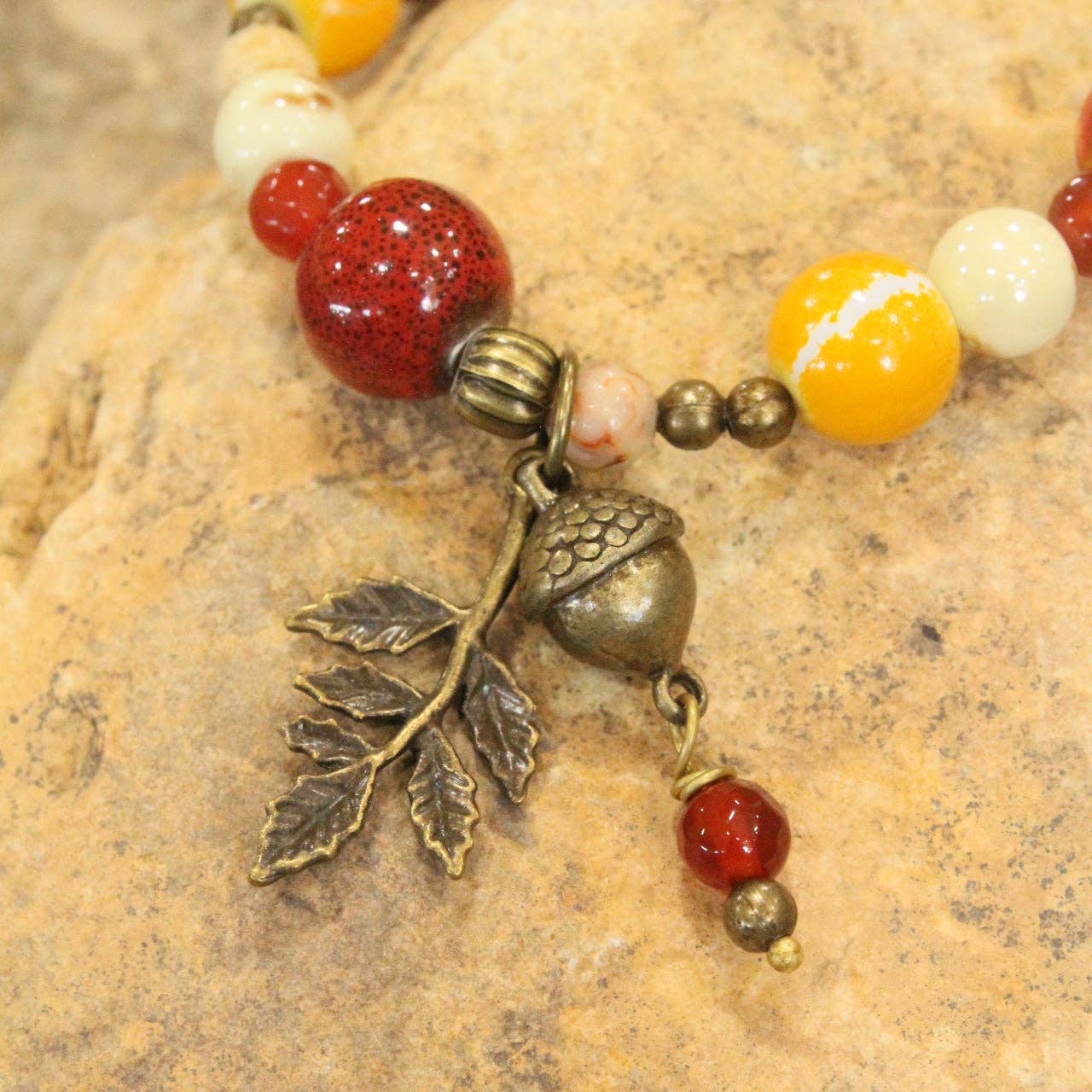 Beaded Fall Leaf Stretch Bracelet