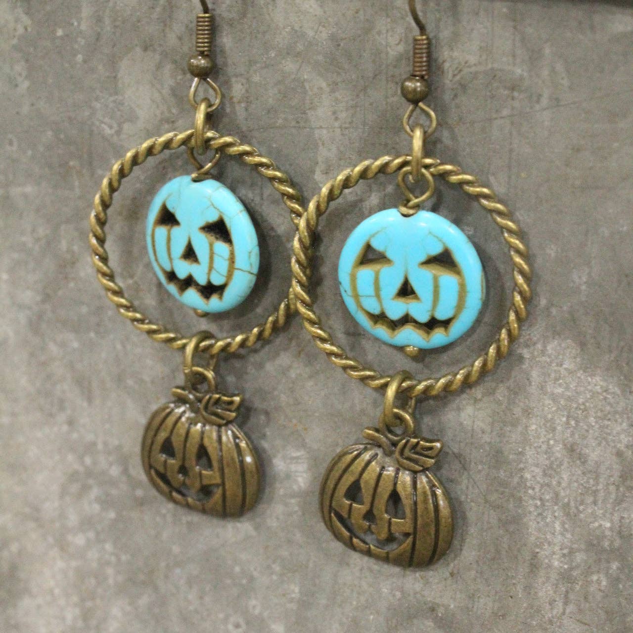 Turquoise & Bronze Jack O Stone Hoop Earrings