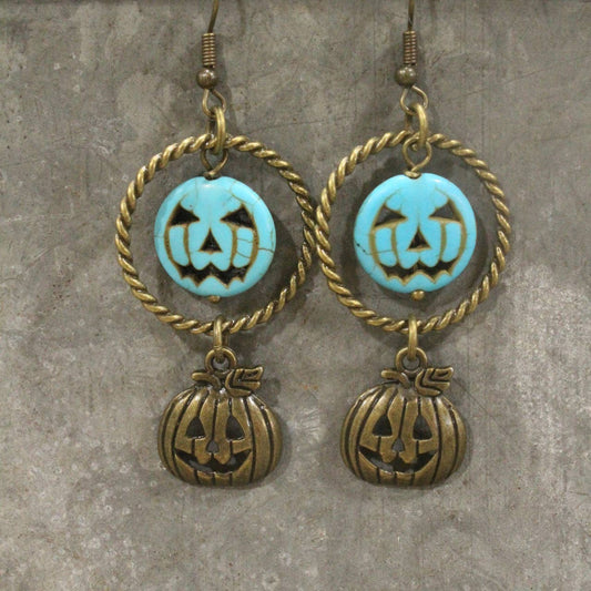 Turquoise & Bronze Jack O Stone Hoop Earrings