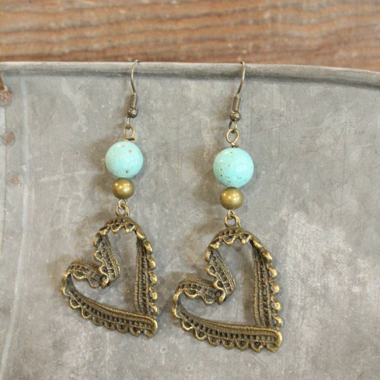 BoHO Heart Bronze & Turquoise Earrings