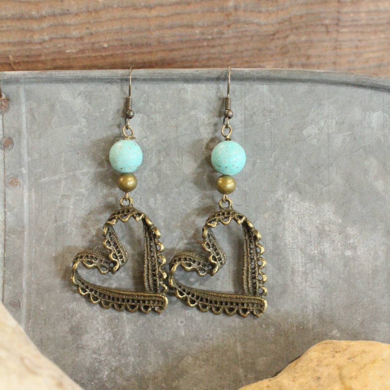 BoHO Heart Bronze & Turquoise Earrings