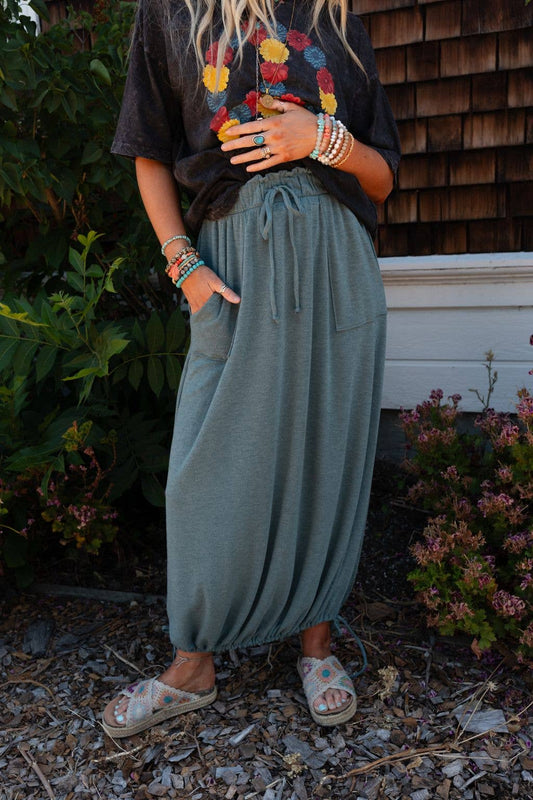 All In Drawstring Maxi Skirt - Teal