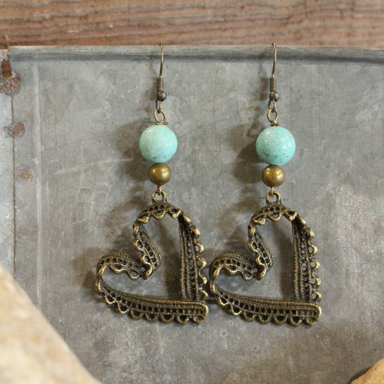 BoHO Heart Bronze & Turquoise Earrings