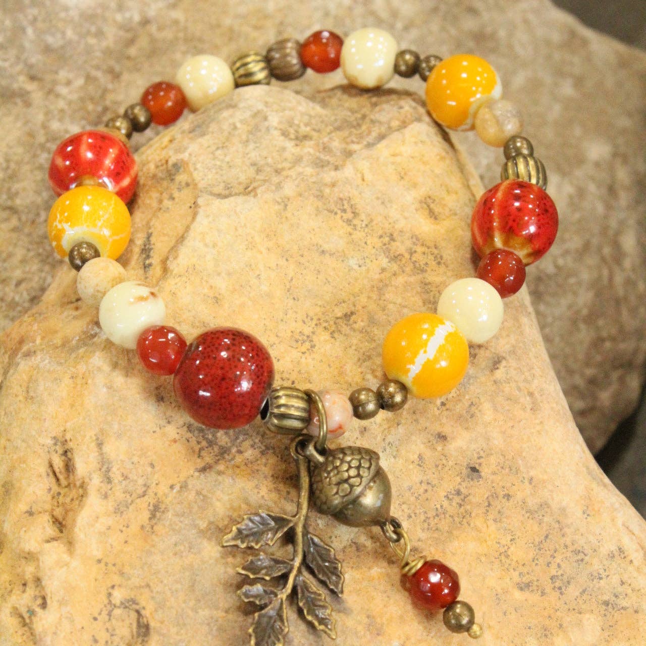 Beaded Fall Leaf Stretch Bracelet